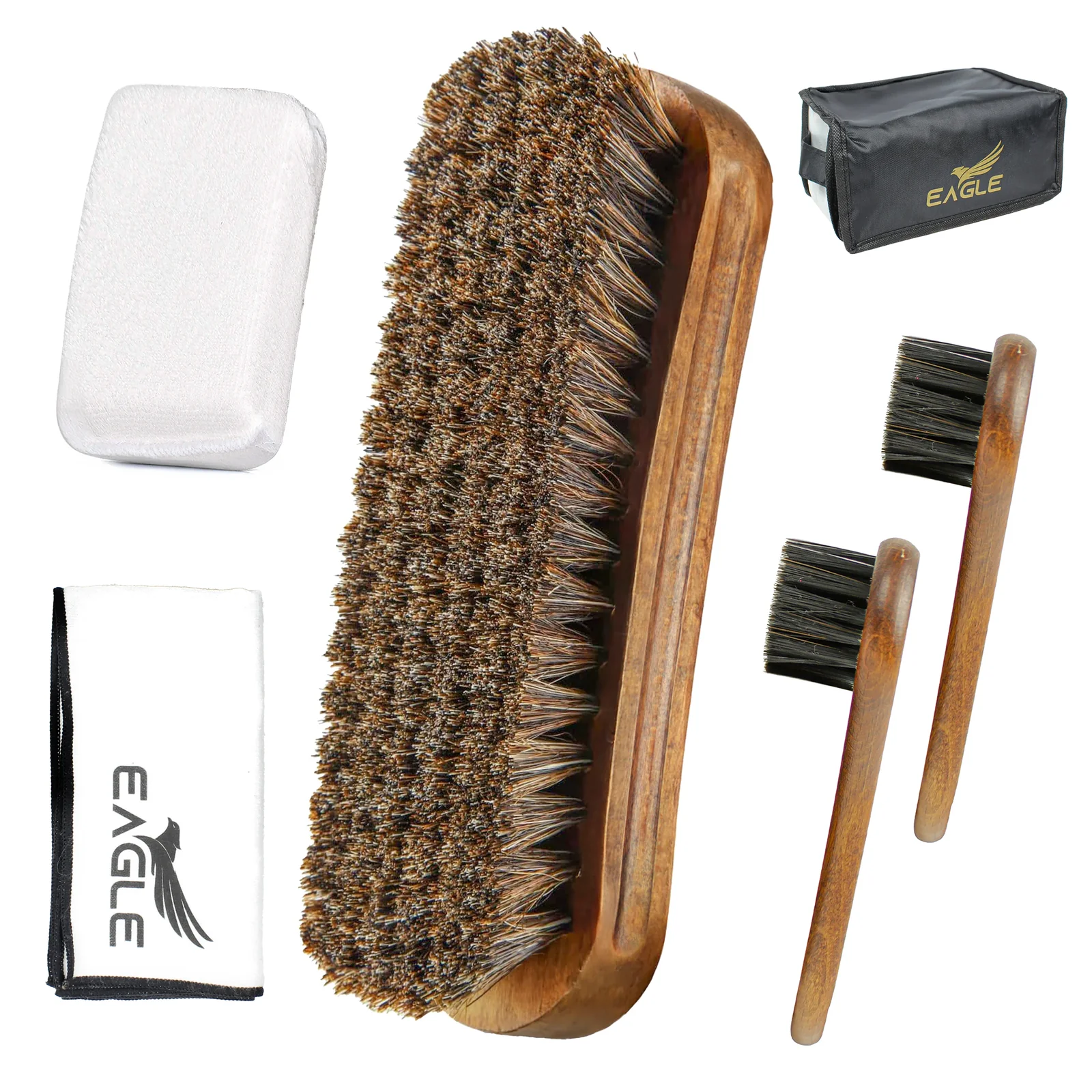 Langer & Messmer 5-delige Schoenborstel Set - Paardenhaar & Geitenhaar Borstels Voor Glad Leer - Professionele Schoenverzorging